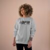 Person wearing gray BFR sweatshirt, neutral background. Person wearing gray BFR sweatshirt, neutral background.