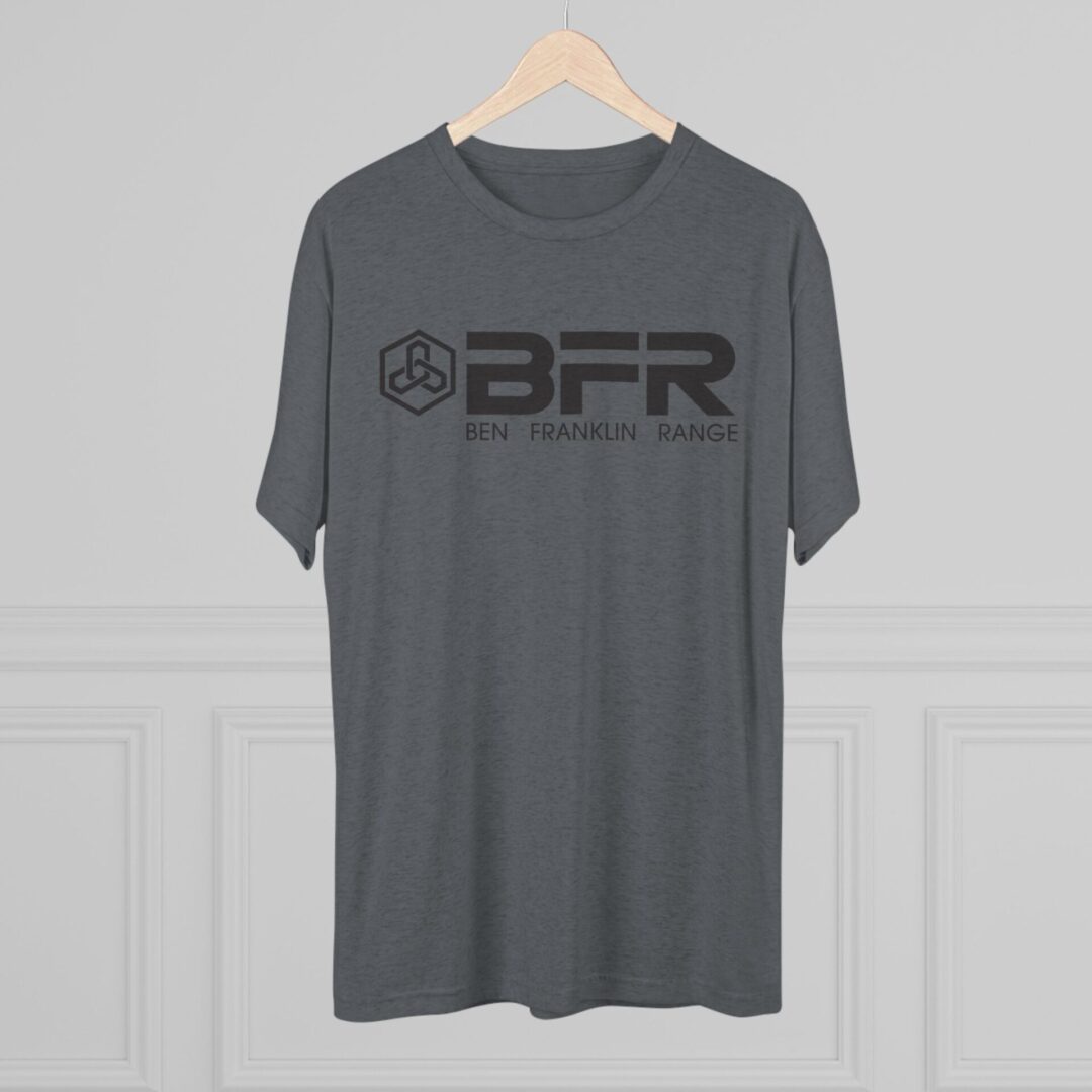 Gray t-shirt with BFR logo hanging.