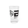 Clear glass with black geometric logo design.