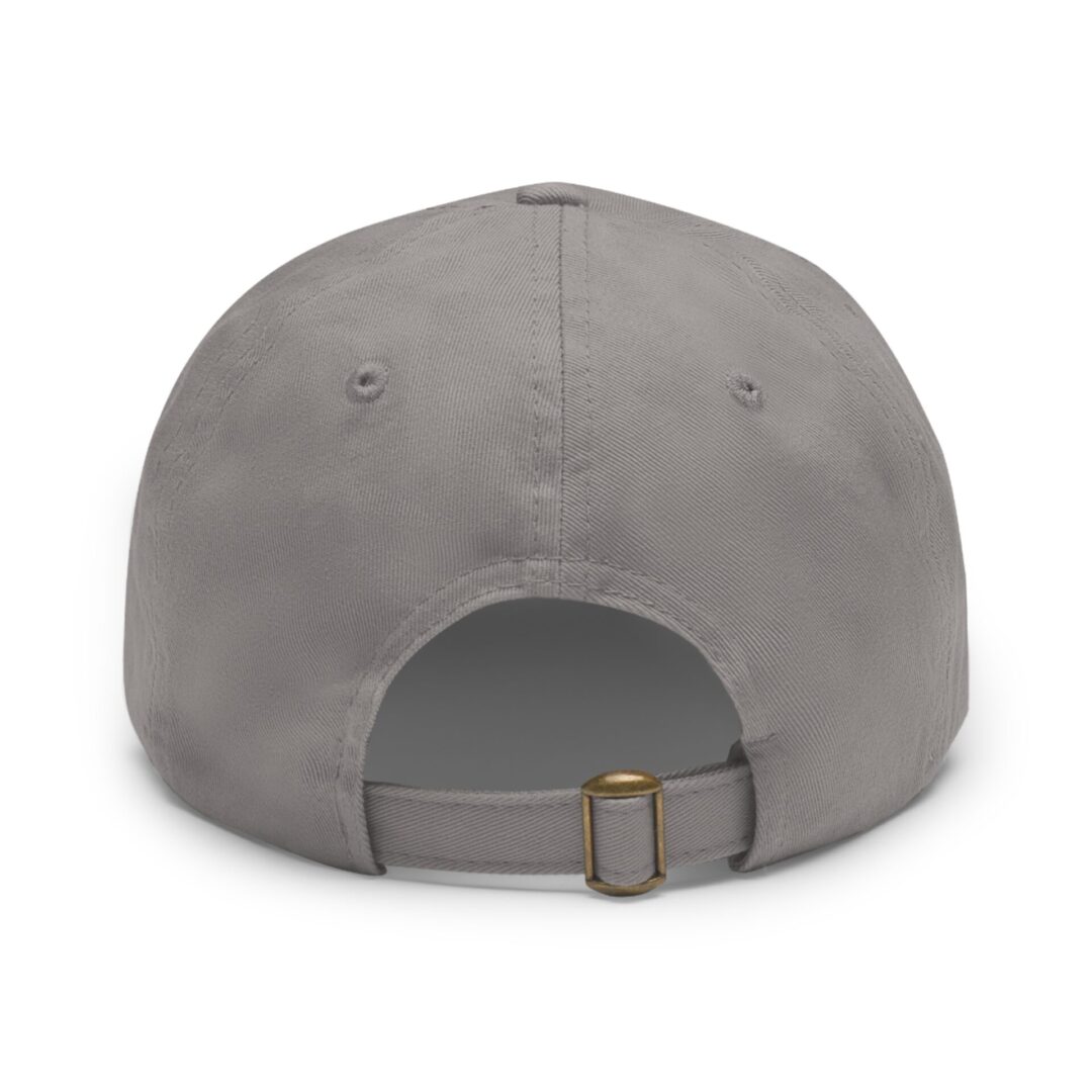 Gray baseball cap with adjustable strap back.