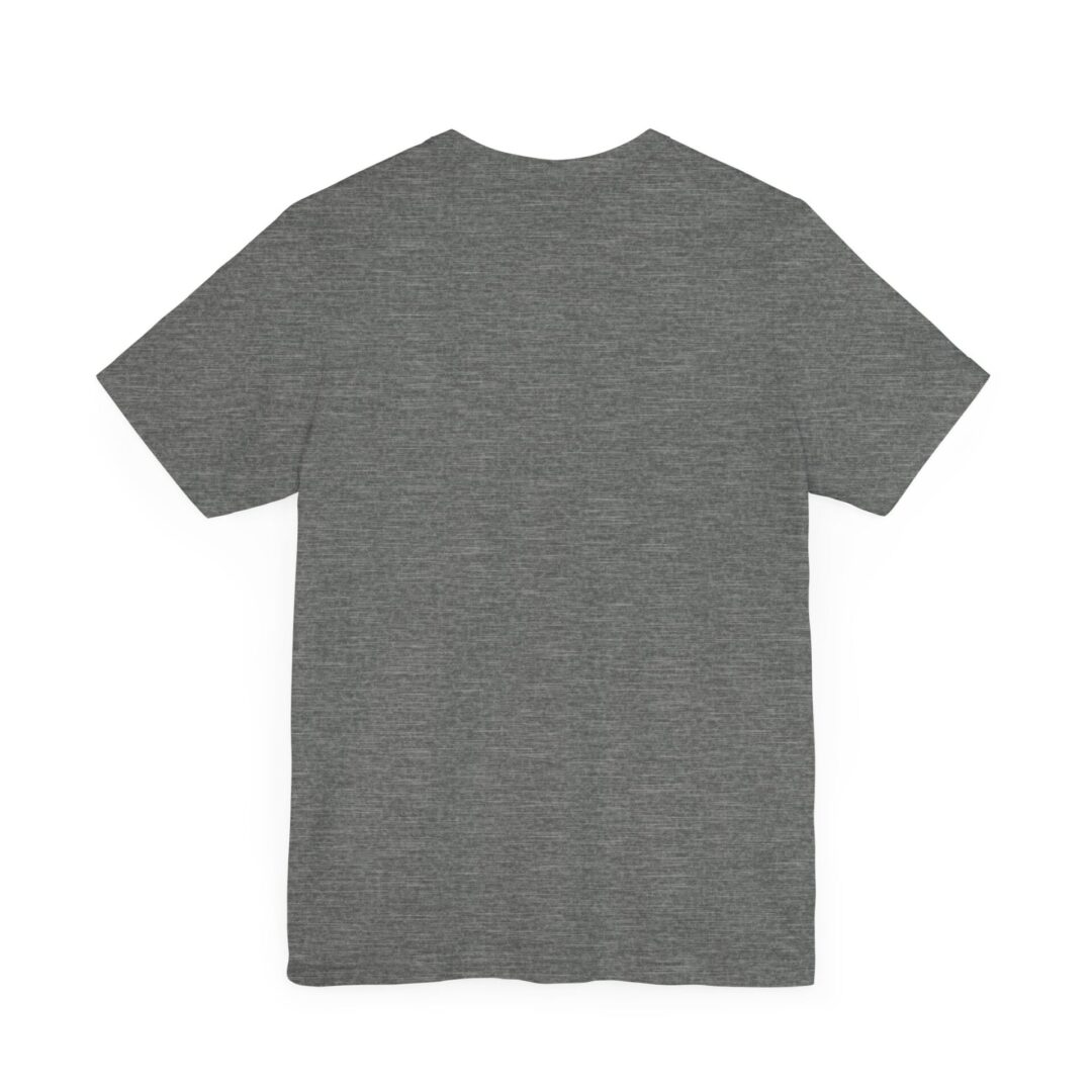 Gray T-shirt, back view, plain design.