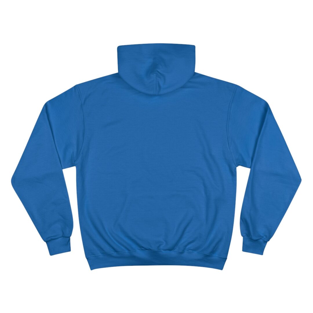 Blue hoodie viewed from the back.