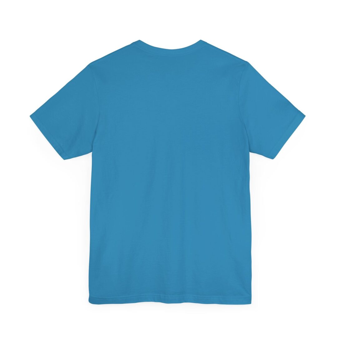 Blue T-shirt, back view, isolated background.