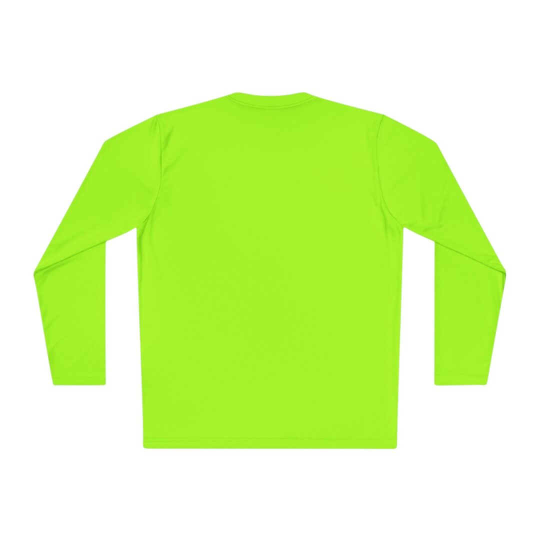 Bright green long-sleeve shirt, rear view.