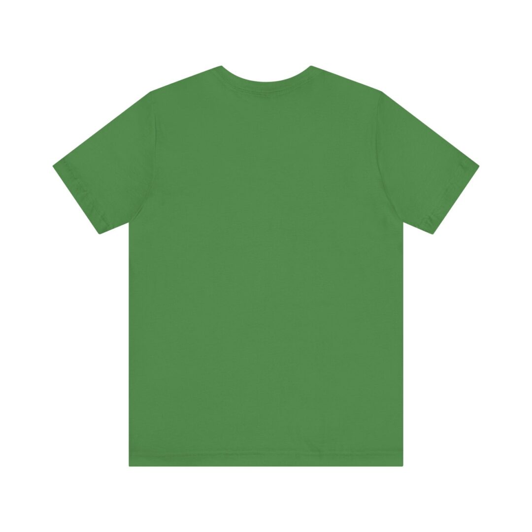 Green t-shirt, back view, plain design.