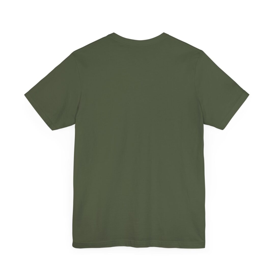 Olive green t-shirt back view.