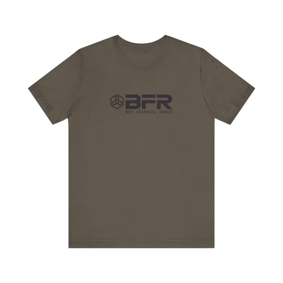 Olive T-shirt with "BFR" logo design.