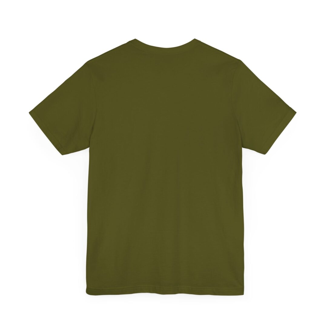 Olive green t-shirt, back view.