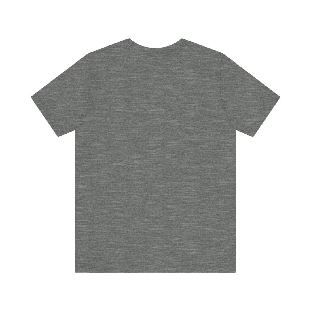 Gray t-shirt with short sleeves, back view.