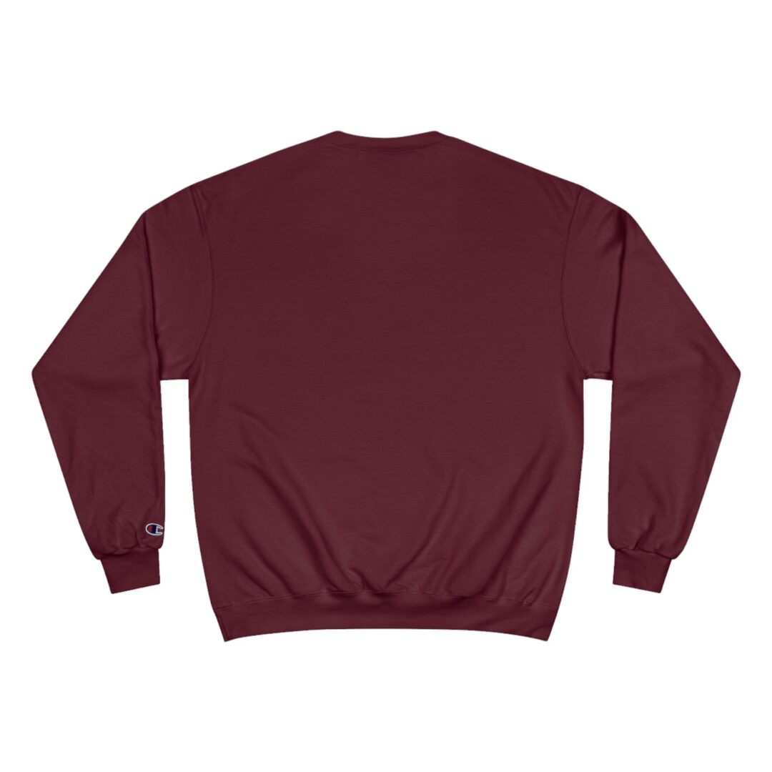 Maroon crewneck sweatshirt, back view. Maroon crewneck sweatshirt, back view.