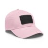 Pink baseball cap with black patch front.