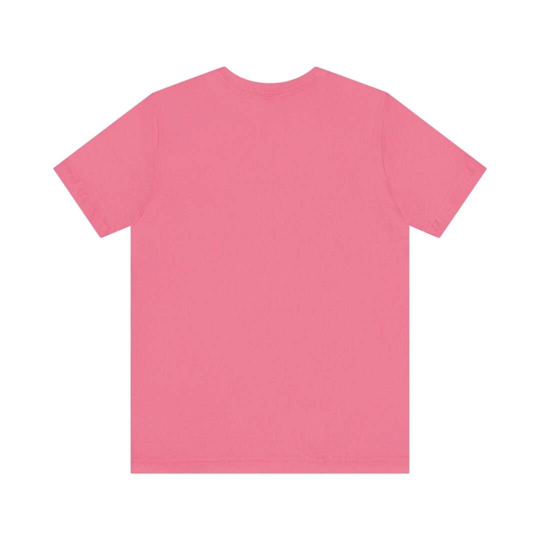 Pink T-shirt, back view on white background.