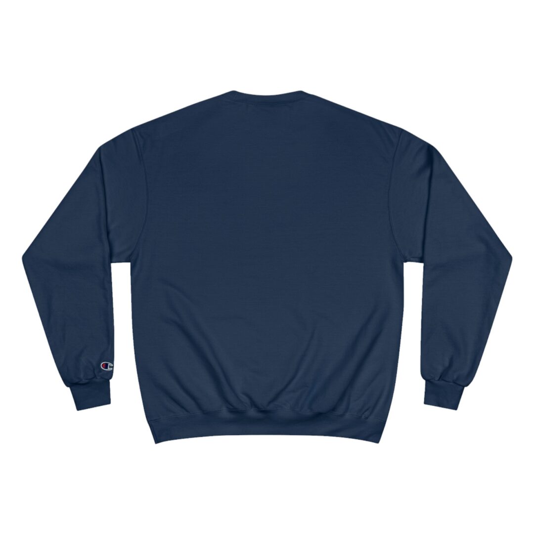 Navy blue sweatshirt, back view. Navy blue sweatshirt, back view.