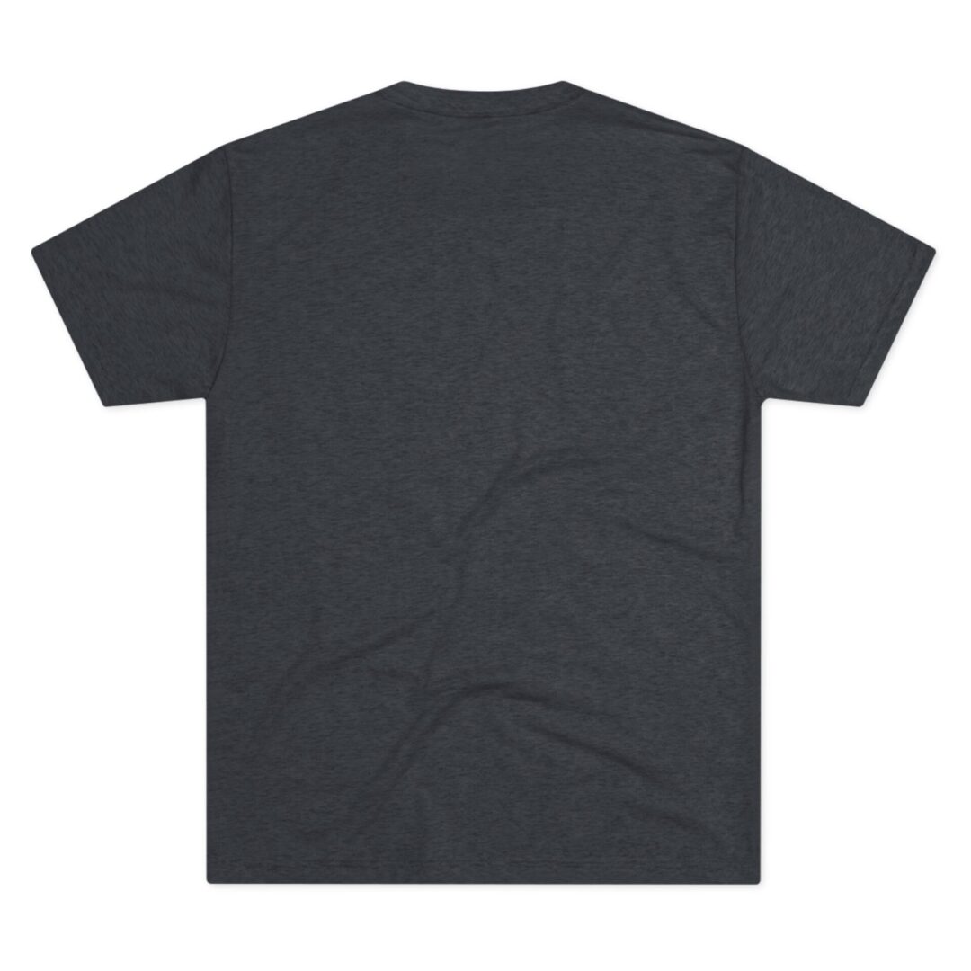 Back view of a plain dark t-shirt.