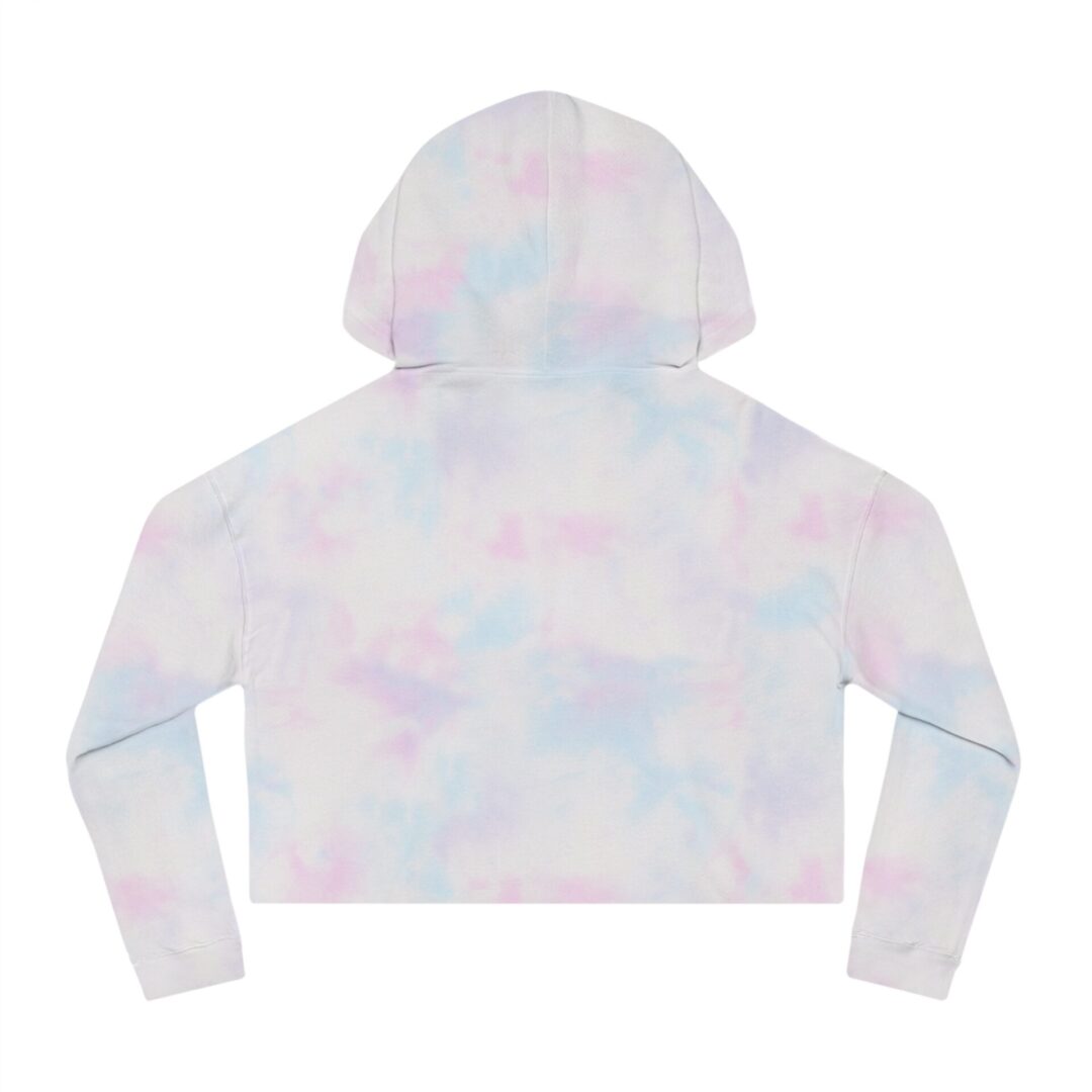 Tie-dye cropped hoodie with pastel colors.