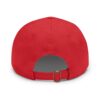 Red baseball cap, back view, adjustable strap.