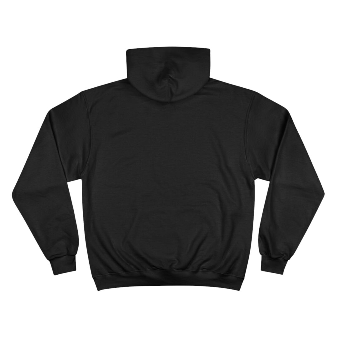 Black hoodie viewed from the back.