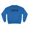 Blue sweatshirt with BFR logo design. Blue sweatshirt with BFR logo design.
