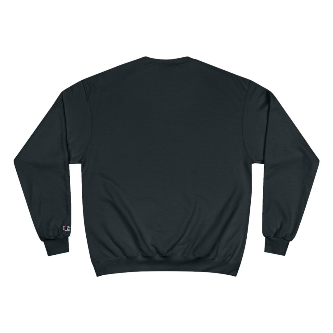 Black crewneck sweatshirt, back view. Black crewneck sweatshirt, back view.
