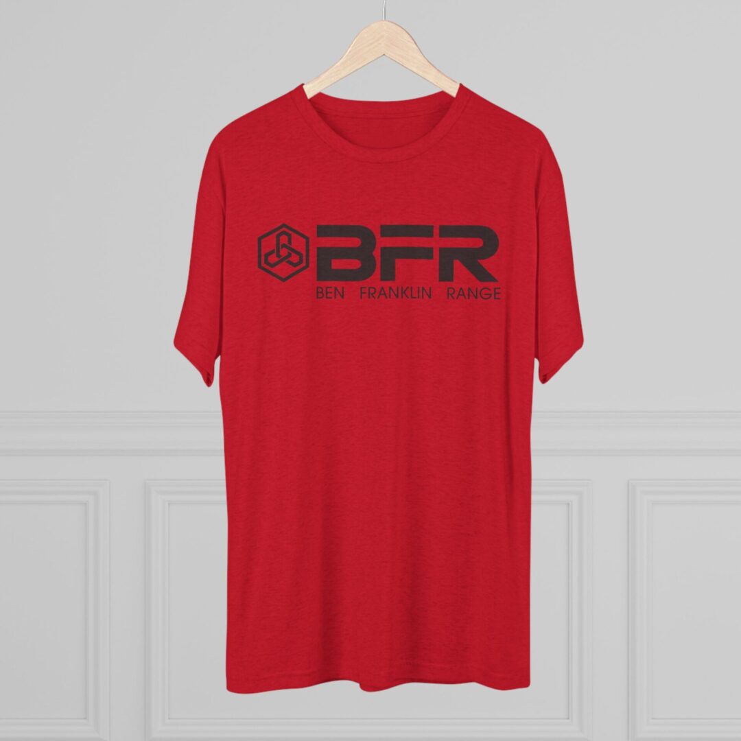 Red T-shirt with "BFR" logo design.
