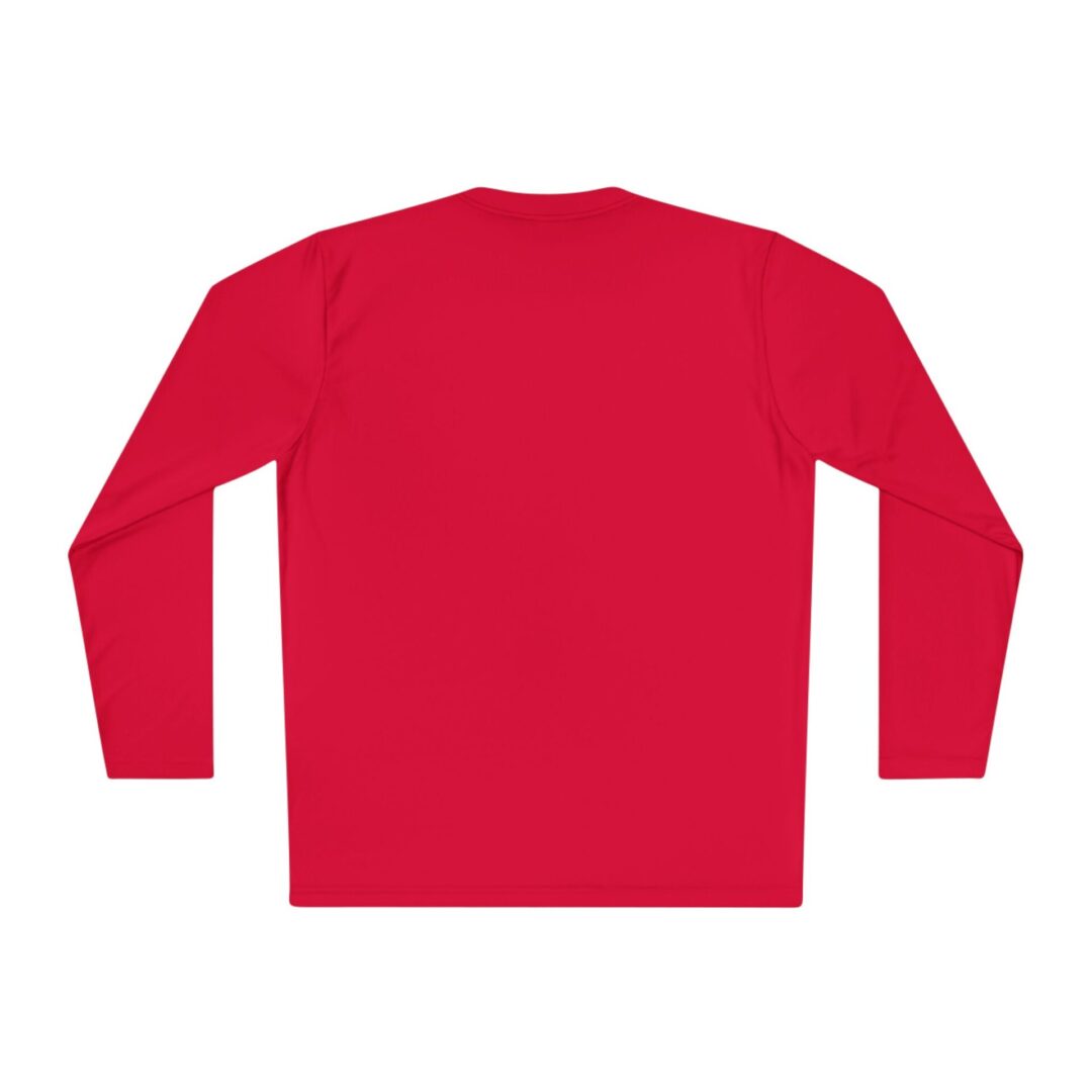 Red long-sleeve shirt, back view.