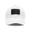 White baseball cap with black front patch.
