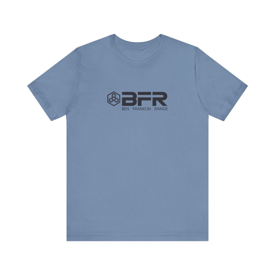 Blue T-shirt with BFR logo design.