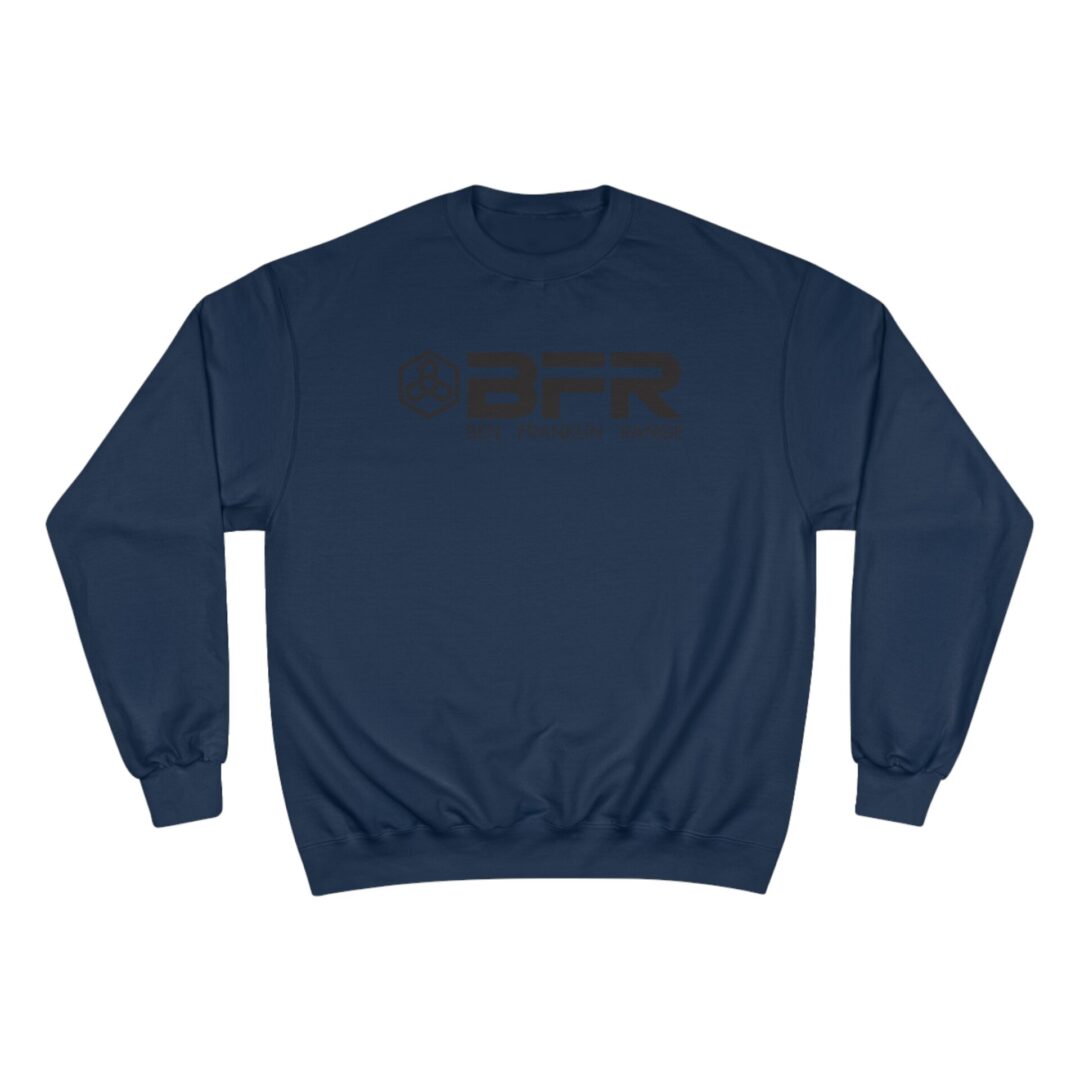 Navy blue sweatshirt with "BFR" logo. Navy blue sweatshirt with "BFR" logo.