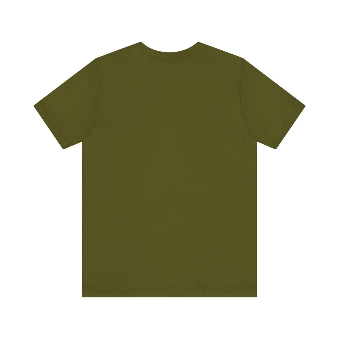 Olive green t-shirt, back view.
