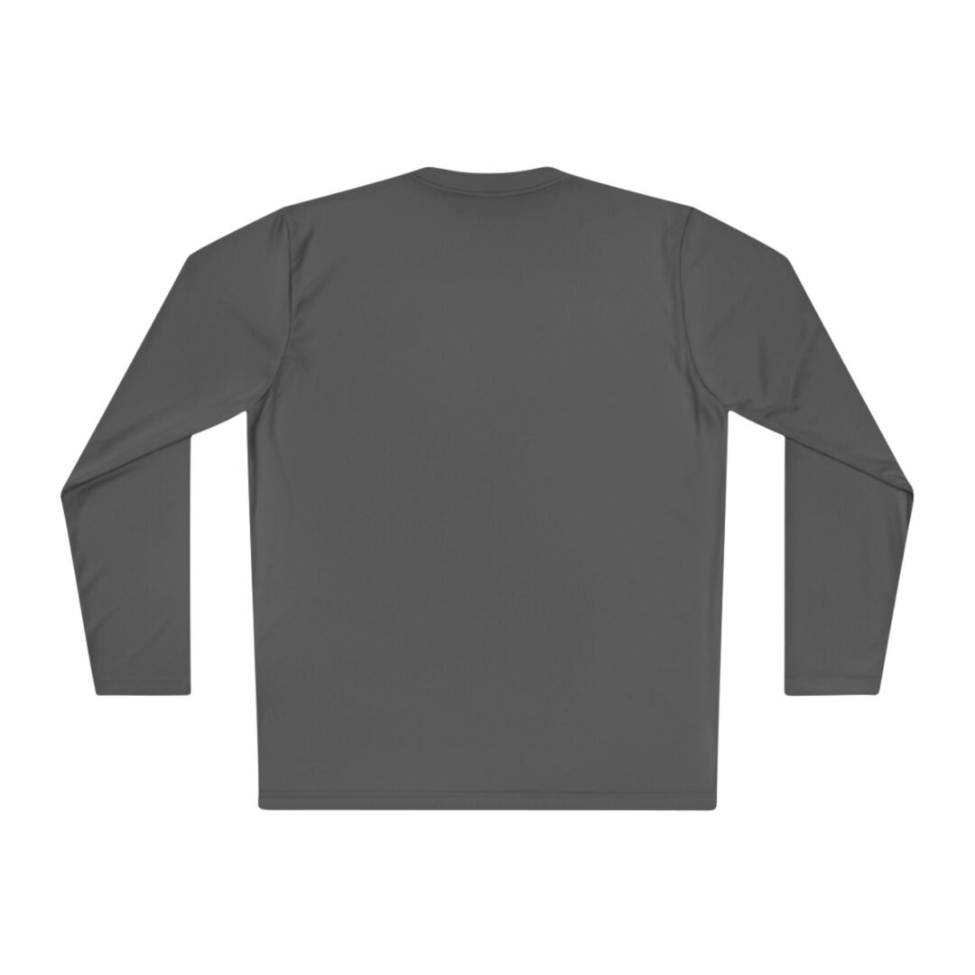 Gray long-sleeve shirt, back view.