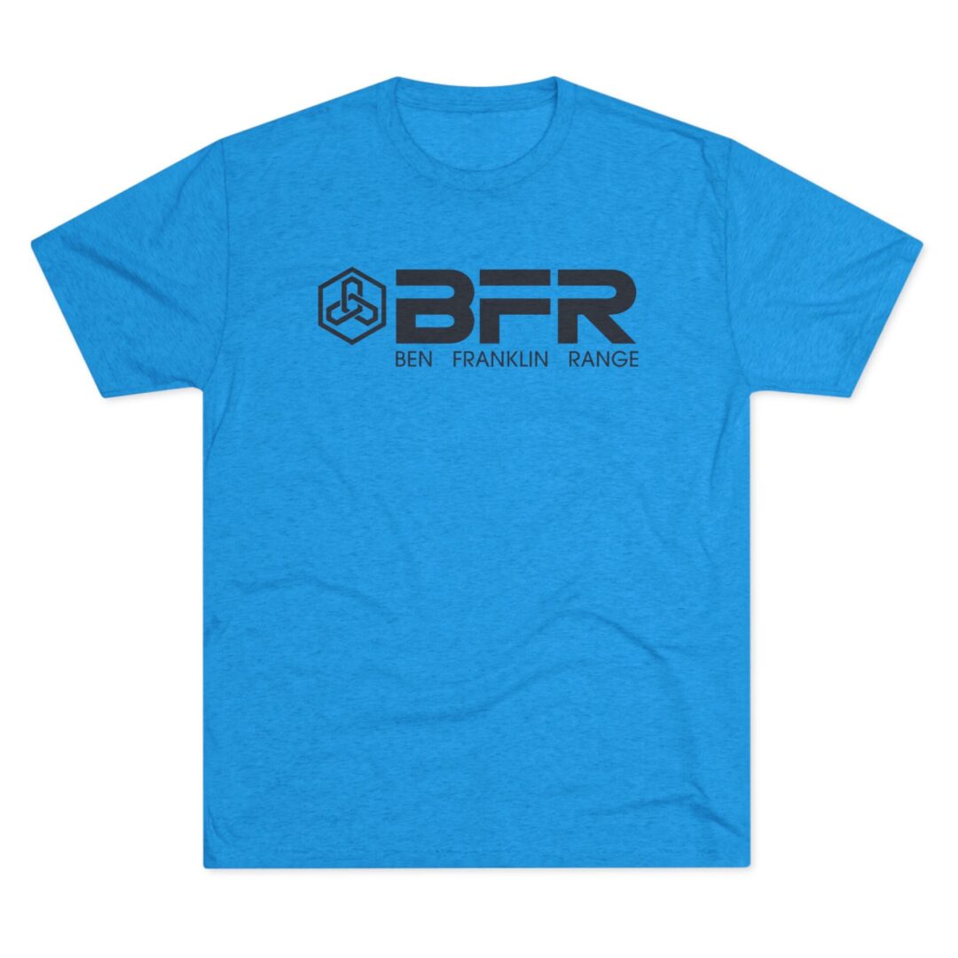 Blue T-shirt with BFR logo design.