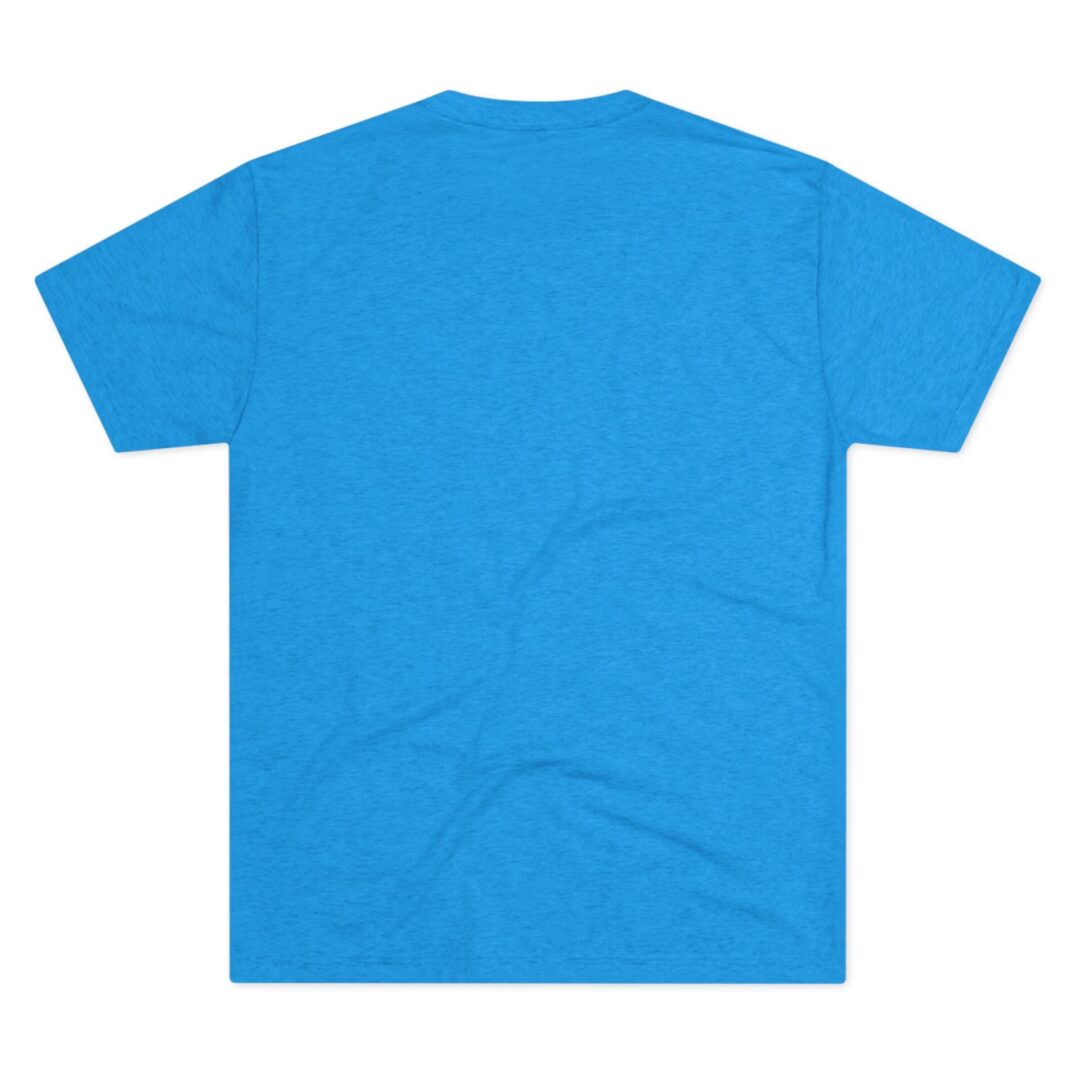 Blue t-shirt back view on white background.