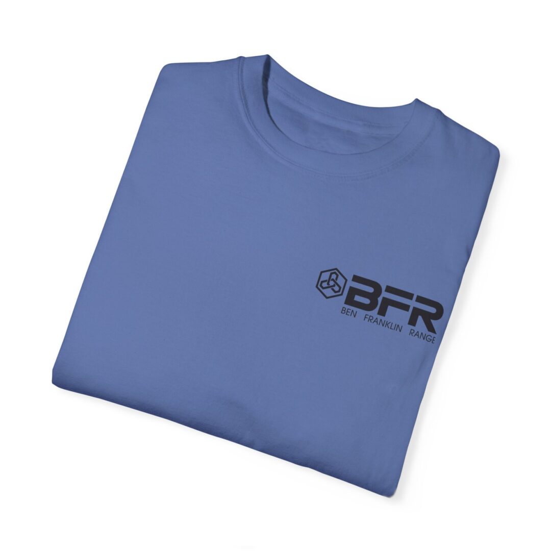 Blue folded T-shirt with BFR logo. Blue folded T-shirt with BFR logo.