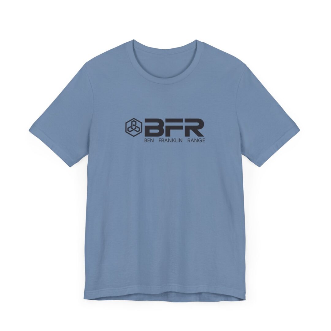 Blue t-shirt with BFR logo design.