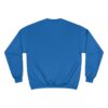 Blue sweatshirt with long sleeves, back view. Blue sweatshirt with long sleeves, back view.