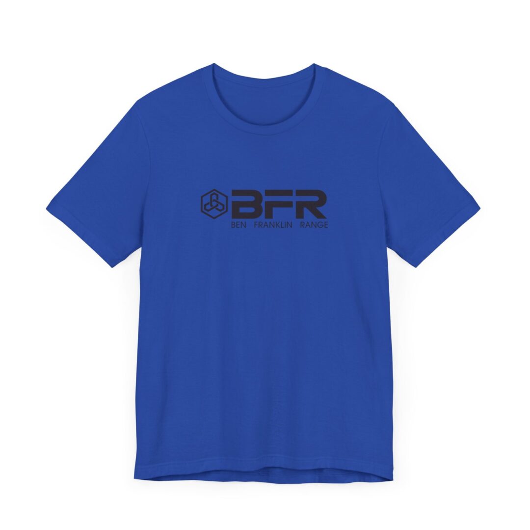 Blue T-shirt with BFR logo design.