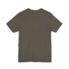 Plain olive green T-shirt, back view.