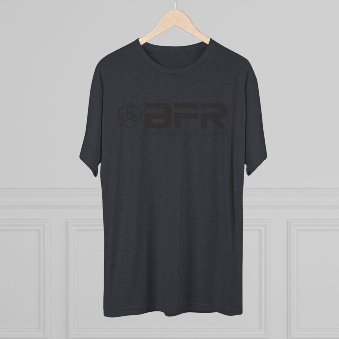 Black T-shirt with "BFR" on hanger.