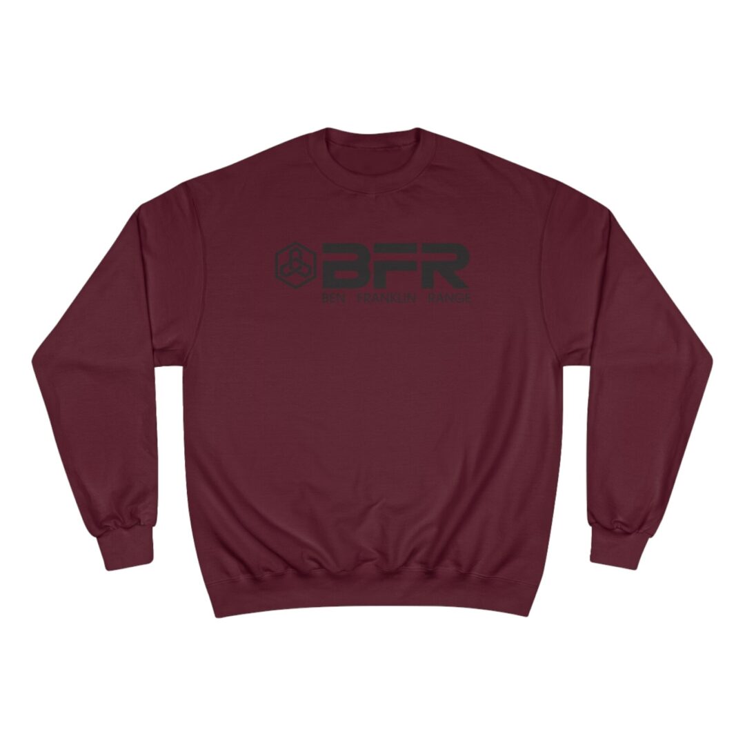 Maroon sweatshirt with black "BFR" logo. Maroon sweatshirt with black "BFR" logo.