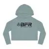 Gray cropped hoodie with "BFR" logo.