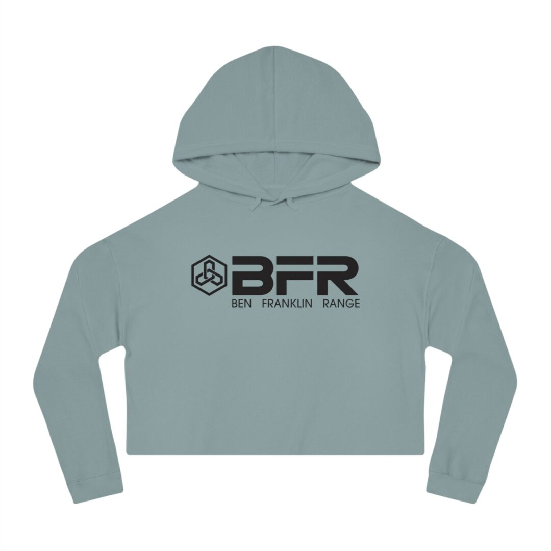 Gray cropped hoodie with "BFR" logo.