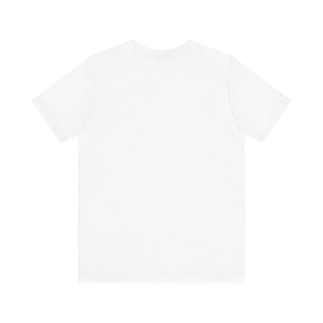 White T-shirt back view on display.