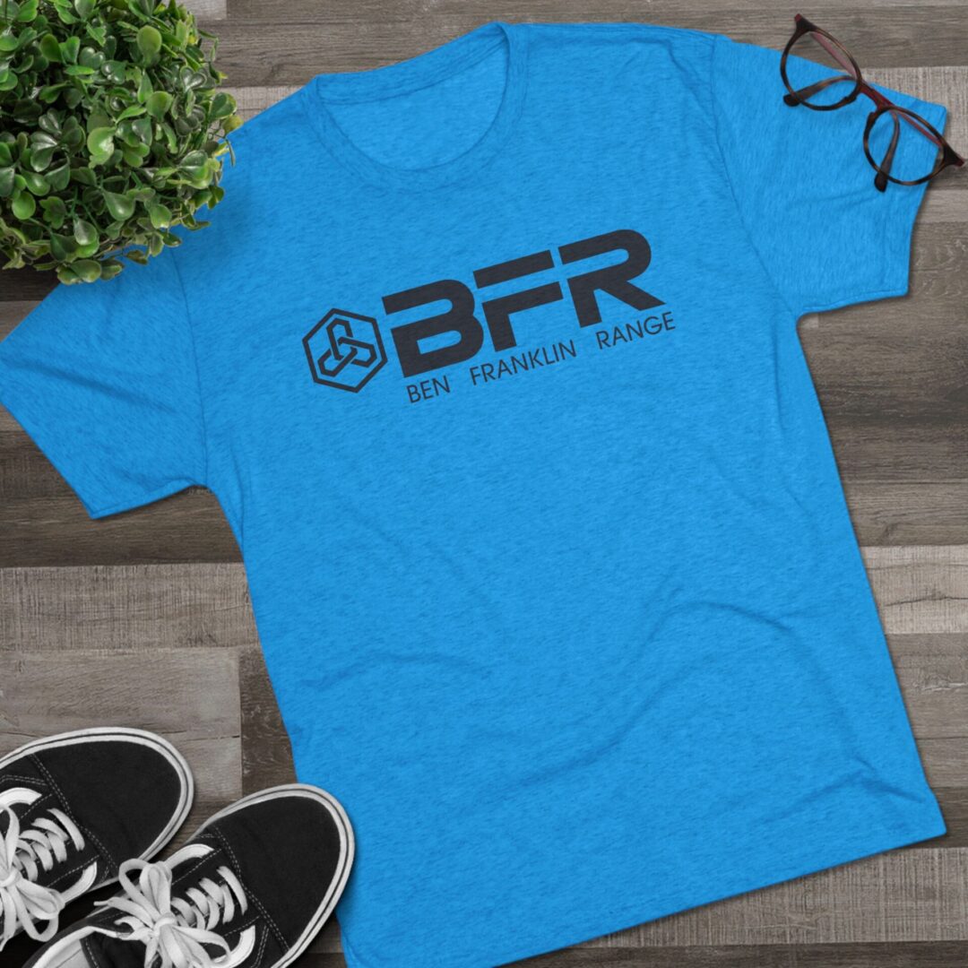 Blue t-shirt with "BFR" logo displayed.