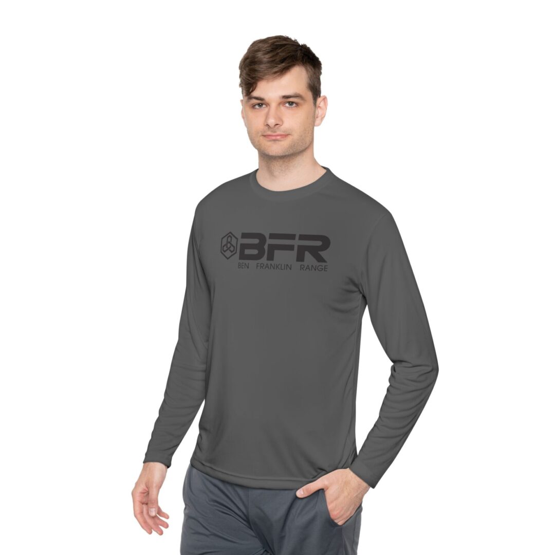Man wearing a dark gray BFR shirt.