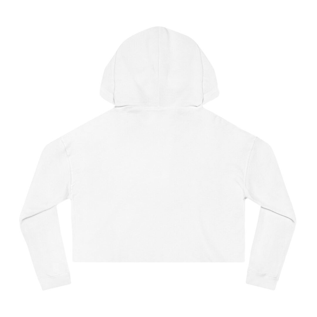 White cropped hoodie, back view.