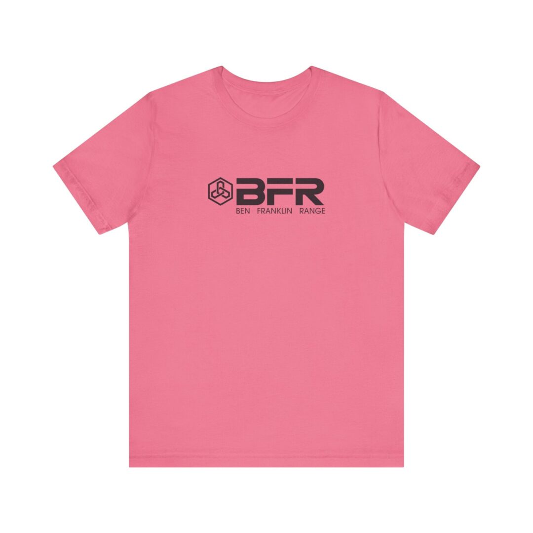 Pink T-shirt with "BFR" logo design.