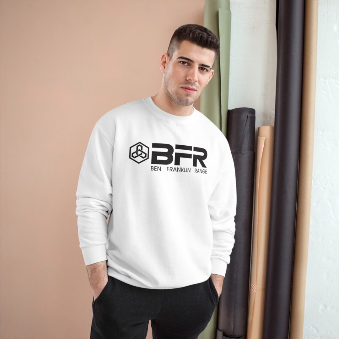 Man wearing a white BFR sweatshirt. Man wearing a white BFR sweatshirt.