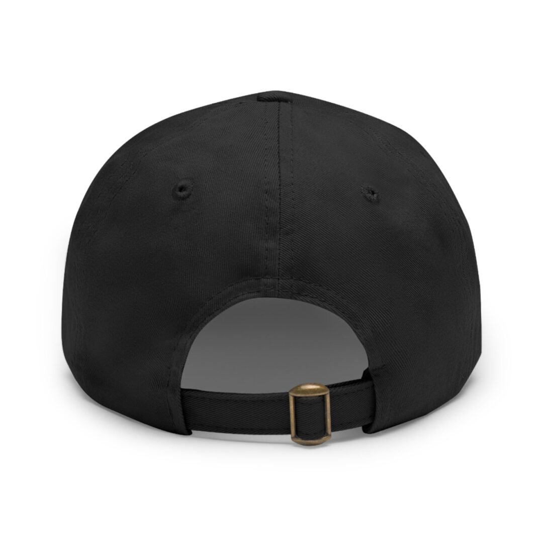 Black baseball cap with adjustable strap.