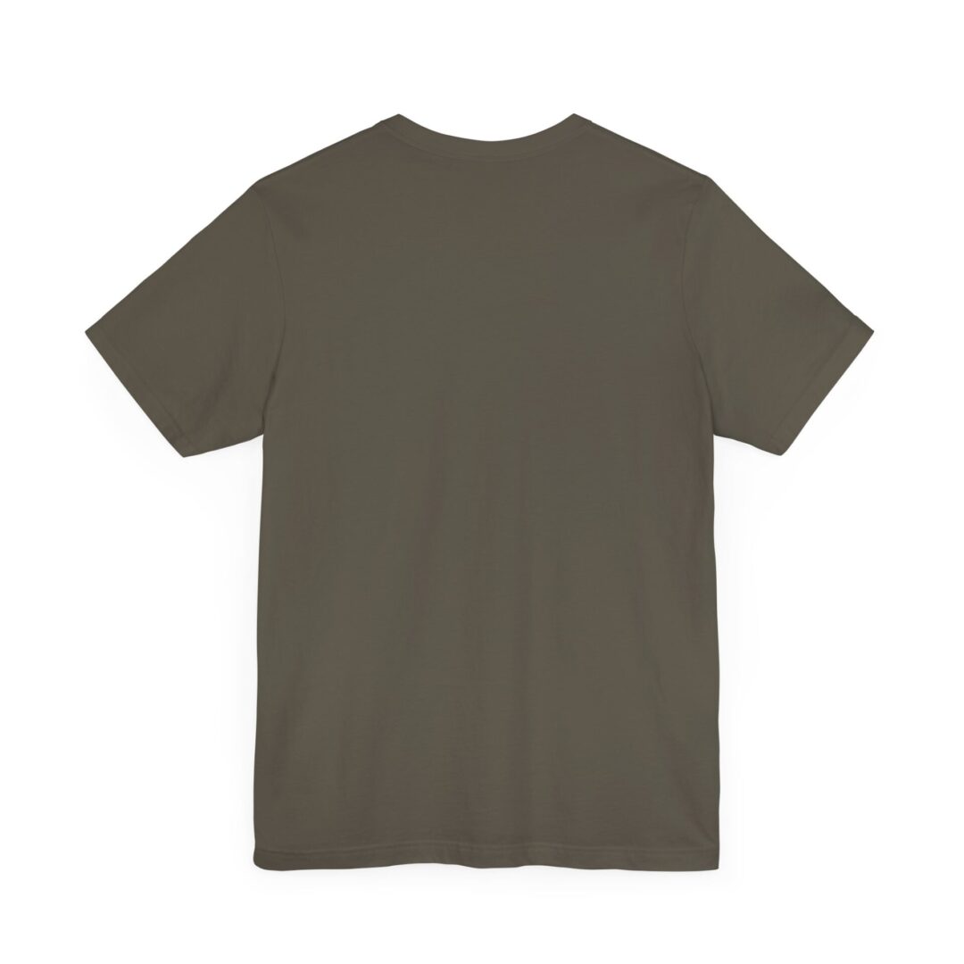 Back view of plain olive T-shirt.