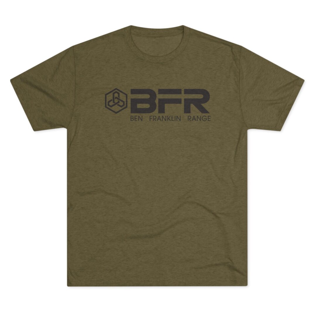 Olive green T-shirt with "BFR" logo.